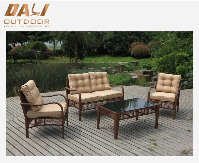 Tất Cả Thời Tiết Phẳng Mây 4 Cái Nâu Ngoài Trời Bộ Sofa Mây Nhựa Đồ Nội Thất Mây Ghế Sofa Góc